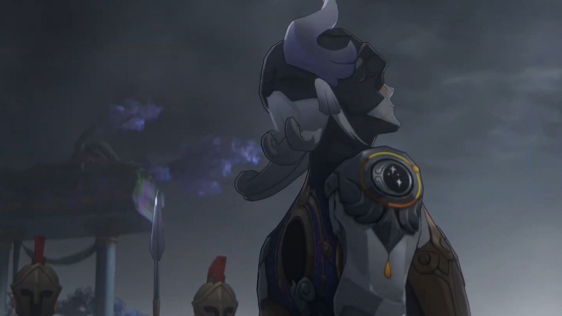Lygus as Theoros during the cutscene of escorting Anaxa and Cerces to Dawncloud (Image via HoYoverse)